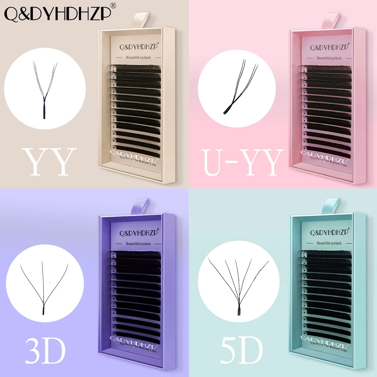 Q&D U YY W-förmige Wimpernverlängerungen 3D 5D Natürliche Weiche Vorgefertigte Fächerwimpern Blooming Easy Fan Einzelne Künstliche Wimpern