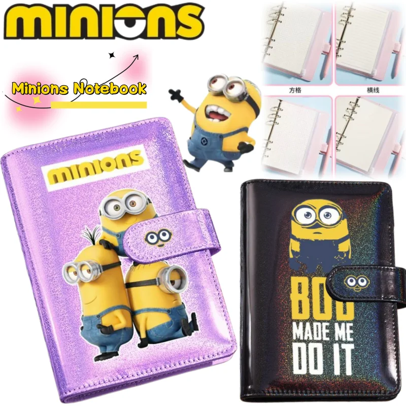 

Minions Despicable Me Bob Kevin Dave Laser Notebook High-Quality Cartoon Print Student Hard Cover Removable Loose-Leaf Notebook