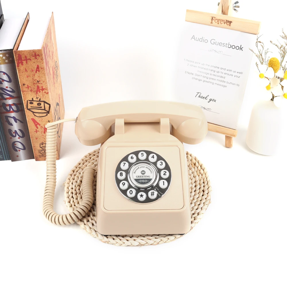 CHEETA New Wholesale Vintage Guestbook Telephone Rotary Phone Retro Wired Phone Recording Audio Guest Book Phone for Wedding