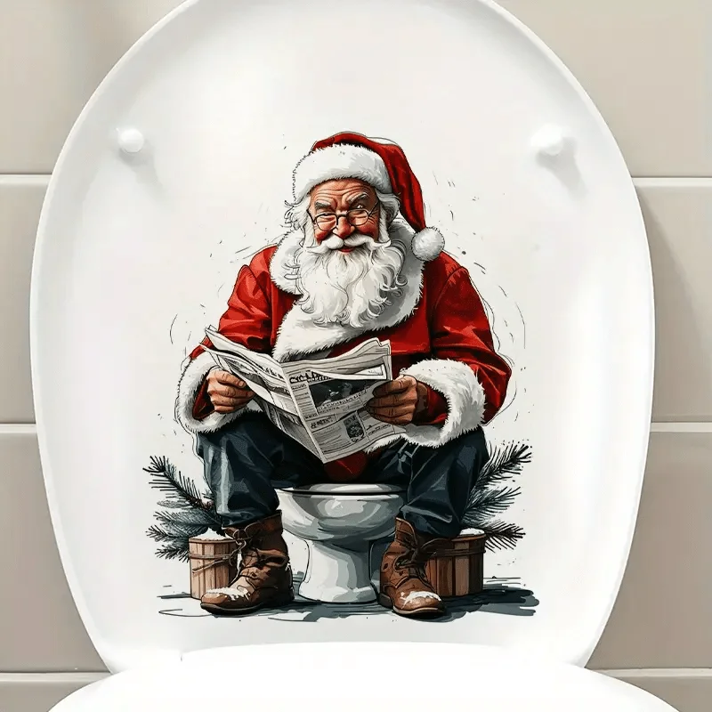 1 pc Santa Claus toilet sticker Christmas decoration, bathroom decoration self-adhesive sticker