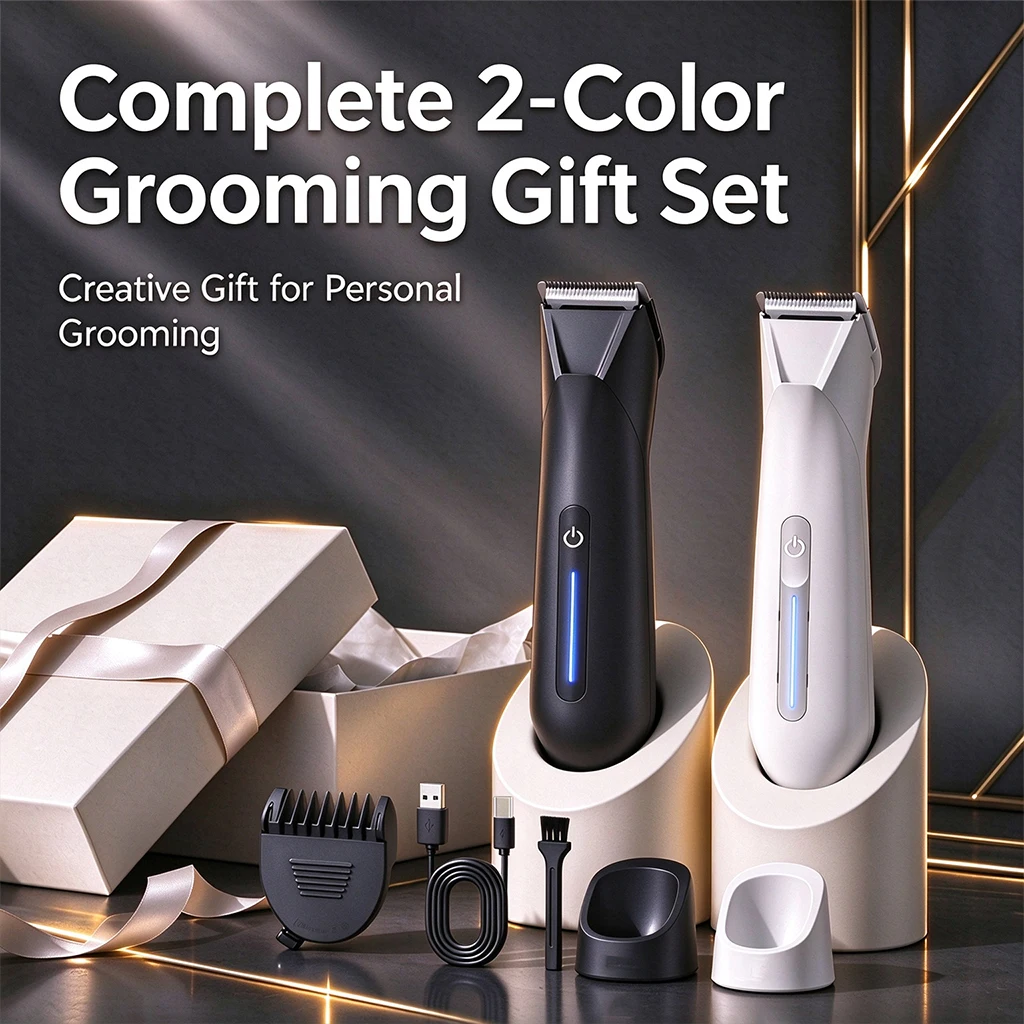 Electric Trimmer for Men's Groin Hair with LED Light & Charging Stand: Versatile Body Groomer and Waterproof Pubic Hair Trimmer with Replaceable Ceramic Blade