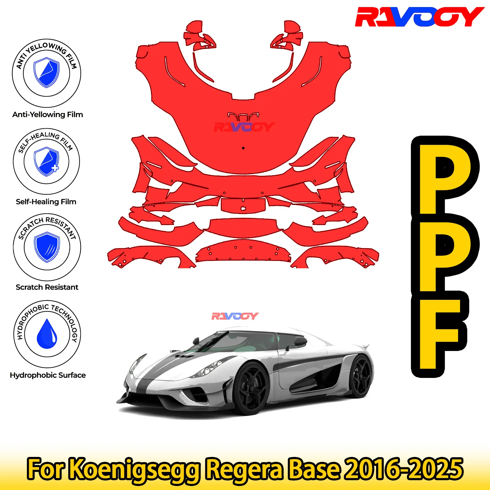 

For Koenigsegg Regera Base 2016-2025 Glossy Matte Black Precut front PPF Kit Paint Protection Film