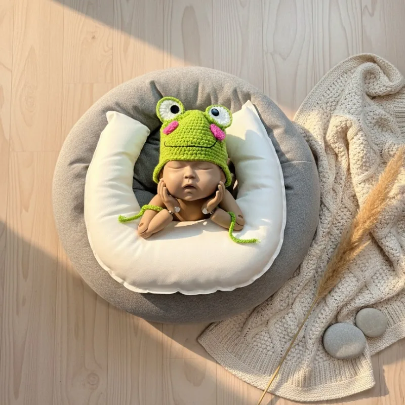 

Реквизит для фотосъемки новорожденных с милой лягушкой, вязаная шапка с изображением животных, вязаный крючком чепчик ручной работы, аксессуары для детского костюма для фотосессии
