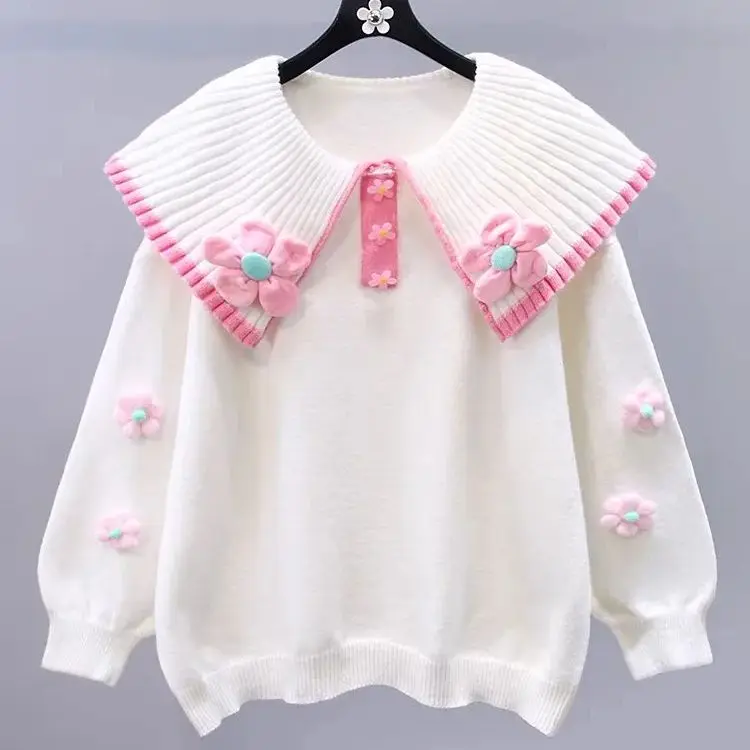 

Hsa Women Winter Sweater Y2K Kawaii Cute Floral 3D Clothes 2023 Winter Sweater Pull Jumpers Pet Pan Collar Knitted Casual Tops