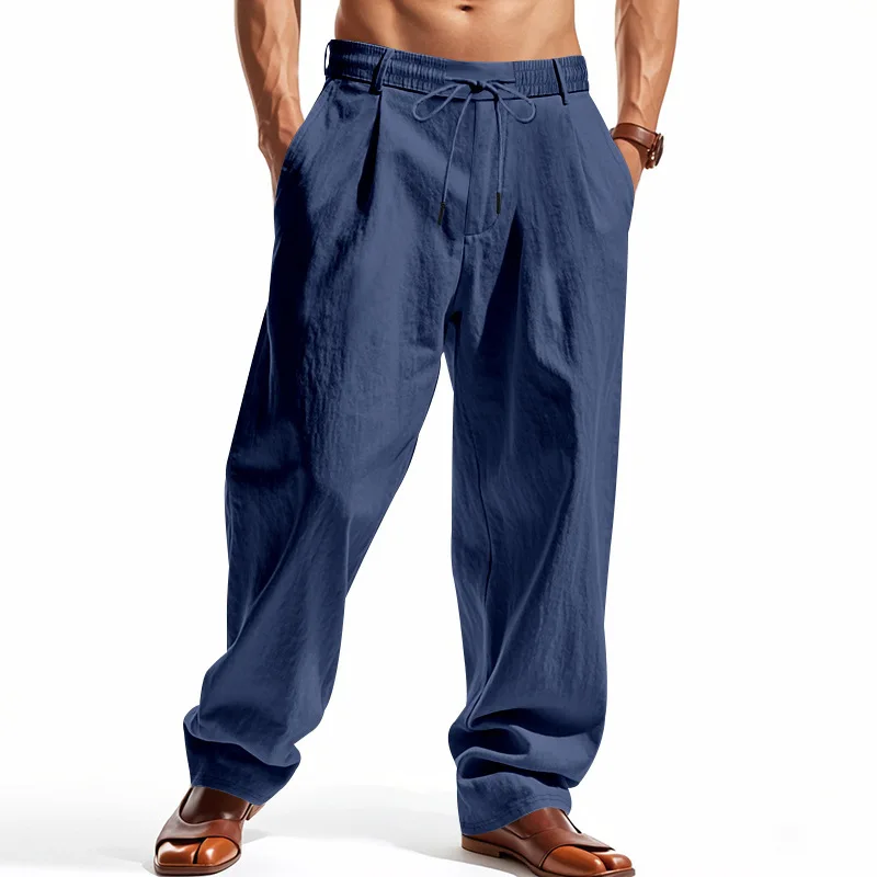 

American Four Seasons Men's Loose Linen Casual Simple Trendy Casual Pants Wide-leg Beach Sports Trousers