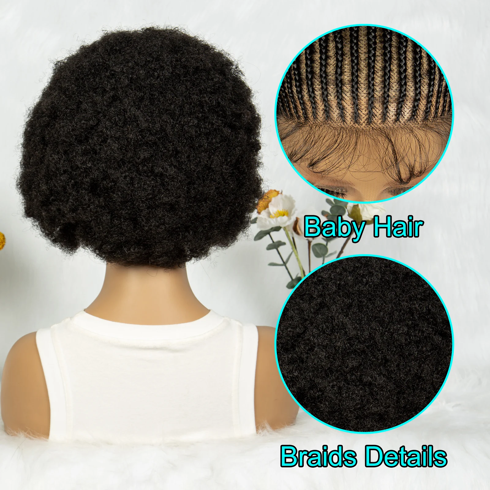 Kima Cornrow Braided Lace Wigs 13x6 Lace Frontal Wig Knotless Puffy Stitch Braids Kinky Hair Wigs for Black Women