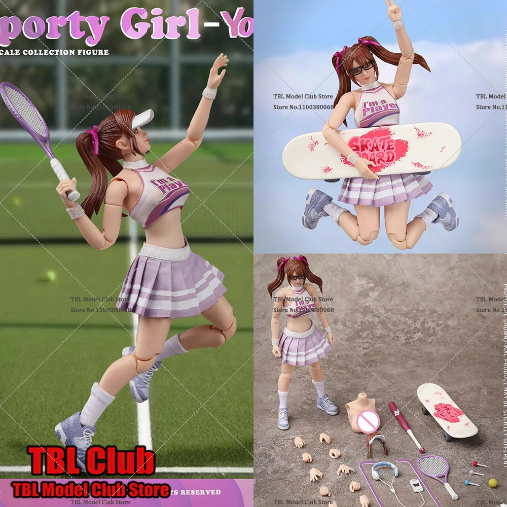 Pre Stock CRAZY FIGURE LT005 1/12 Scale Sporty Girl Action Figure Set with Tennis Racket And Skateboard 6 Inch Full Figure