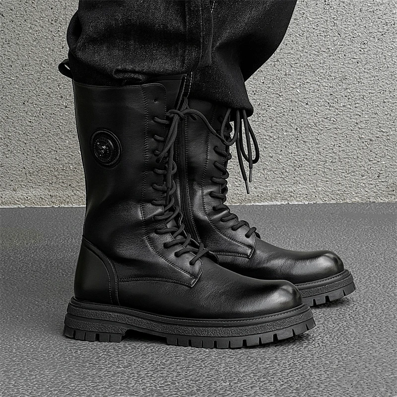 Men\'s casual motorcycle boots Classic and versatile trendy design style Fashion Party Outdoor street warm leather shoes New