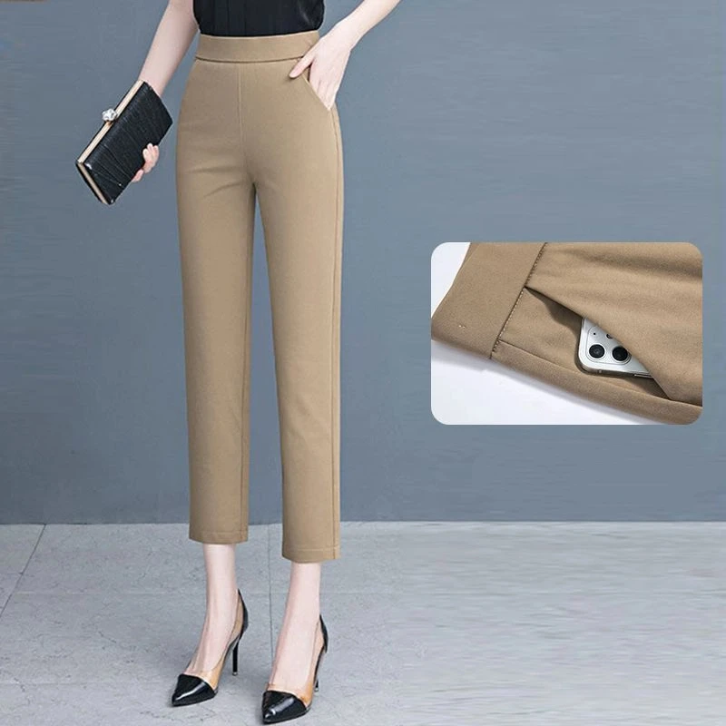 

New Nine-point Straight-leg Pants for Women in Summer Thin High-waisted Slim Women's Pants Versatile Elastic Waist Suit Pants
