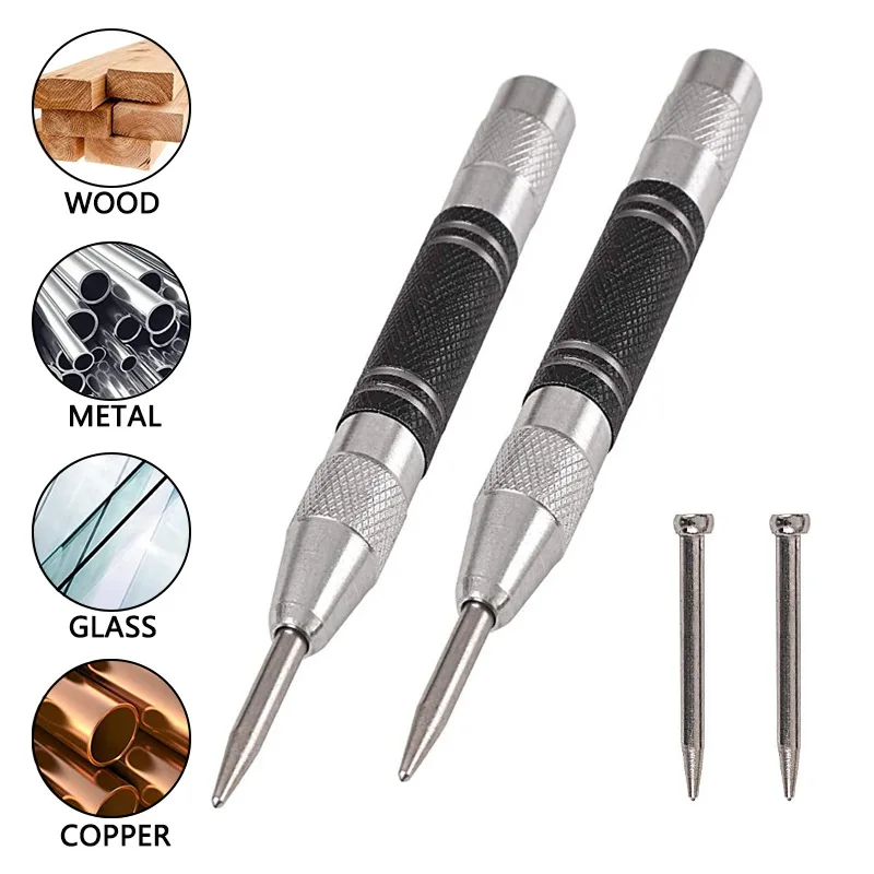 Drill Bit Set Auto Center Hole Marker Wood Metal Steel Spring Load Drill Locator Heavy Duty Punch Carpentry Automatic Hand Tool