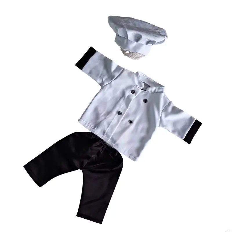 

R66D 3PCS Baby Photo Costume Cook Hat Clothes Newborn Photography Clothes Shower Gift