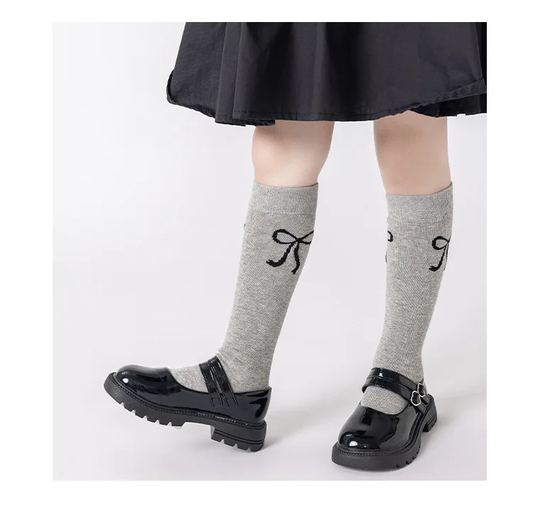 3 Paar kniehohe Slouch-Socken für Mädchen, schwarz, weiß, grau, Schleife, Frühling, stapelbare Strumpfhosen für Kinder von 3–12 Jahren, lässige Schulsocken – Detail 27