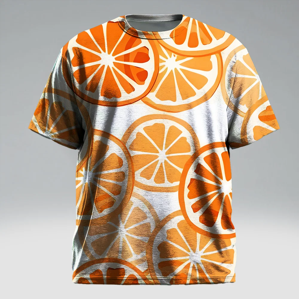 

S-9xl plus size Men's Short Sleeve T-Shirt: Fruit-Chic Vibe - Sleek Mango & Pineapple Prints, Wrinkle-Resistant,