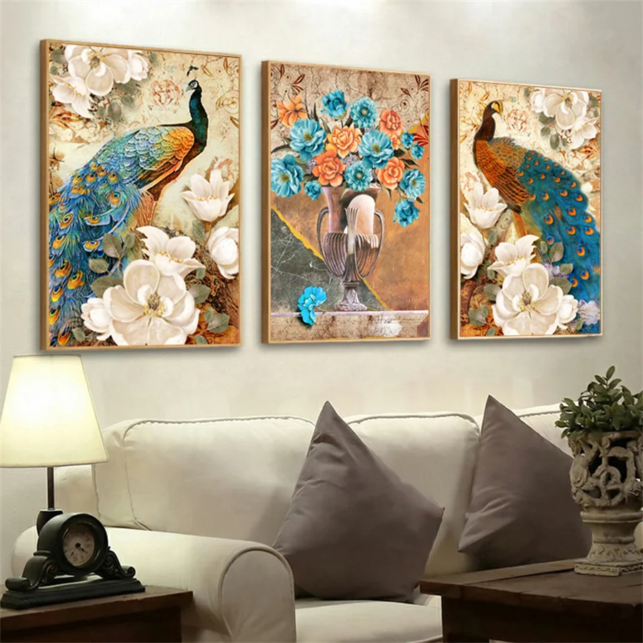 DIY 5D Diamond Painting Artwork Animals 3Pcs Kit Full Drill Square Embroidery Mosaic Art Picture Of Rhinestones Home Decor Gifts