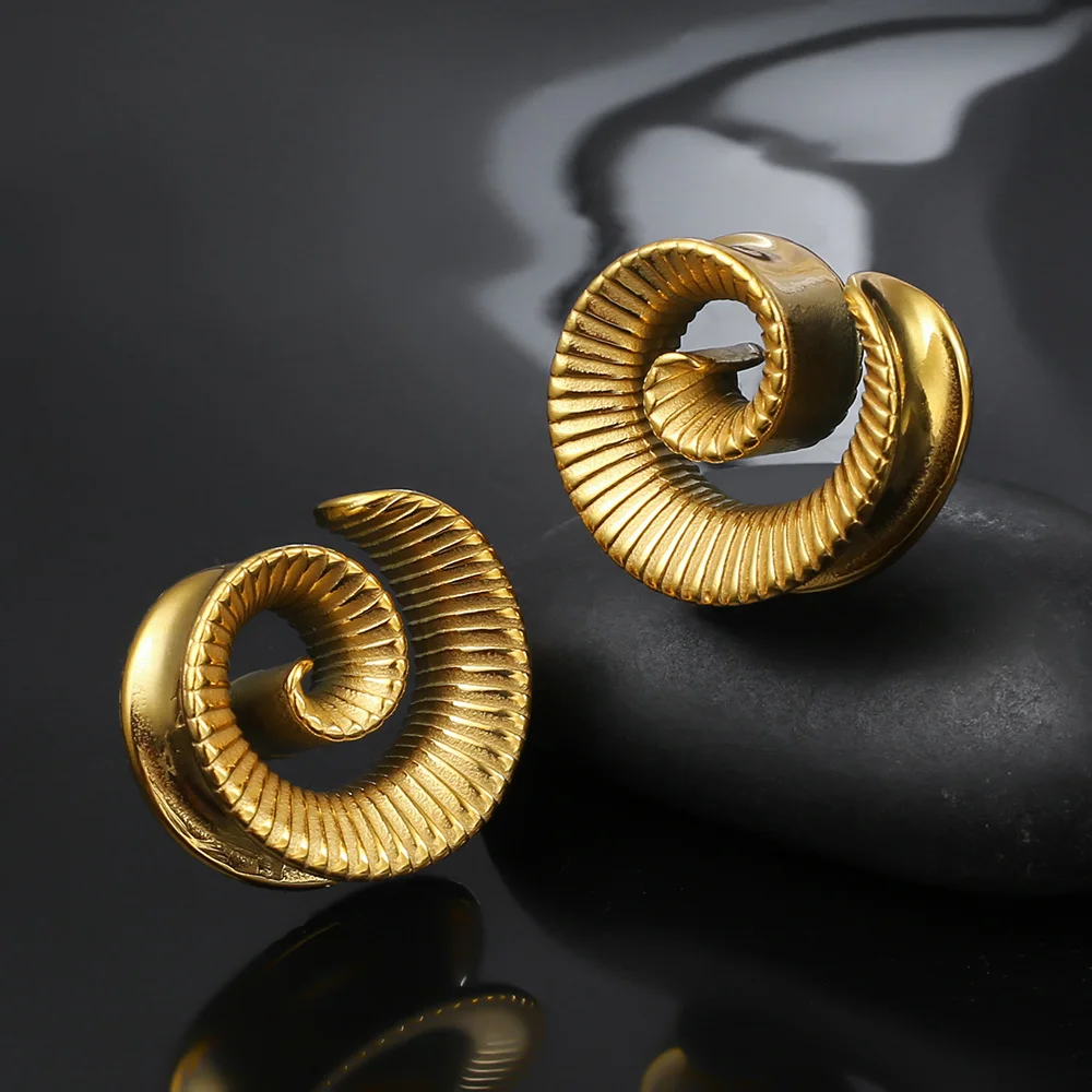 Casvort 2PCS 316 Stainless Steel Cool Ear Tunnels Plug Spiral Saddle Gauges Piercing Body Jewelry for Stretched Earlobe Expander