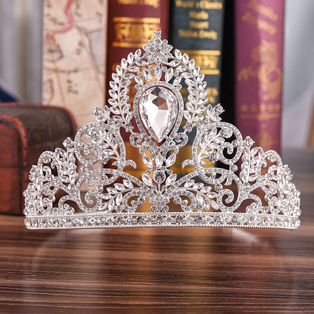 1 قطعة تاج حجر الراين على الطراز الباروكي الأحمر مطعمة تيارا أنيقة كبيرة لتزيين شعر العروس ووصيفة العروس #4