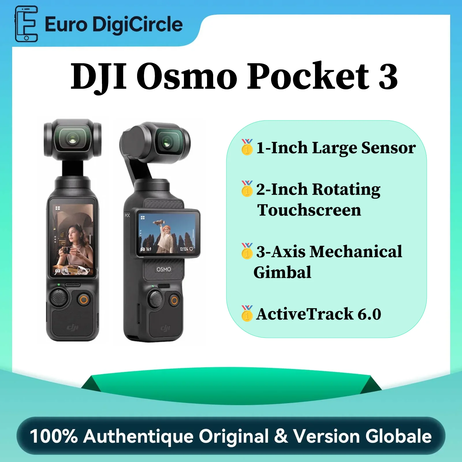 DJI Osmo Pocket 3 | Capteur 1 pouce + écran rotatif 2 pouces, 4K/120 ips, stabilisation d'image mécanique sur 3 axes, le fleuron du vlog et de la photographie de voyage [La qualité professionnelle