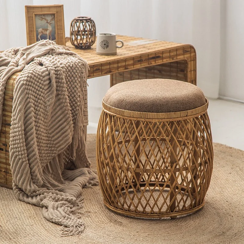 bamboo woven round stool retro high-grade Southeast Asia style stool household simple sillas para salón living room furniture