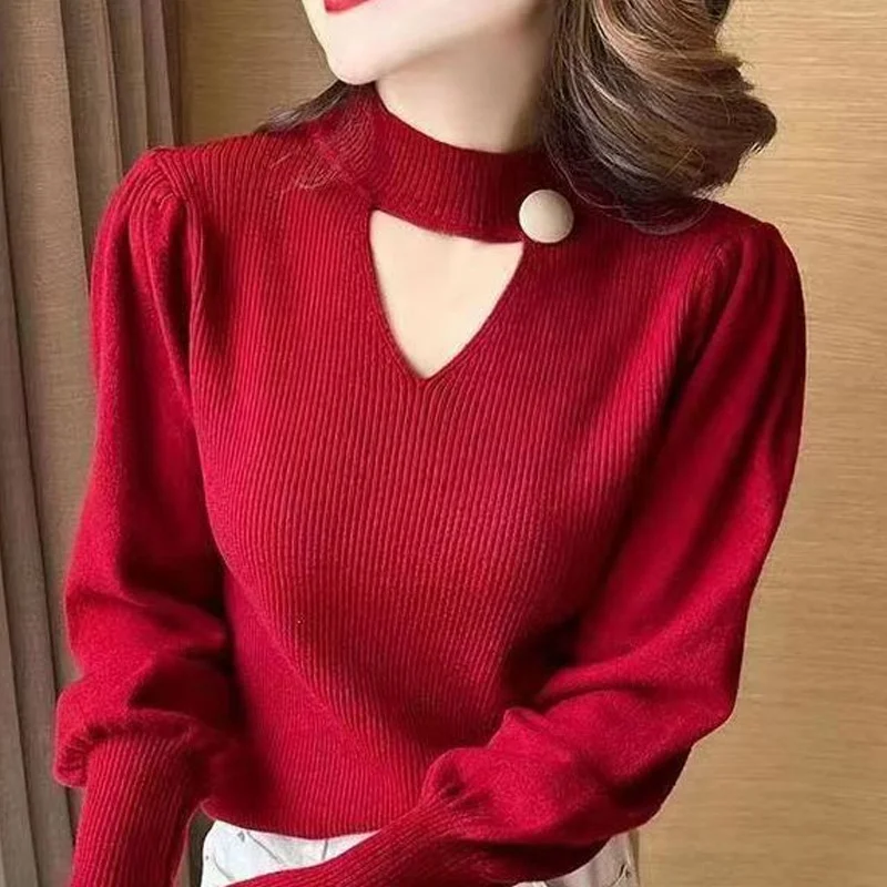 

Temperament Hollow Out Knitting Tops Autumn New Solid Long Sleeve O-Neck Loose Sweaters Pullovers Korean Fashion Women Clothing