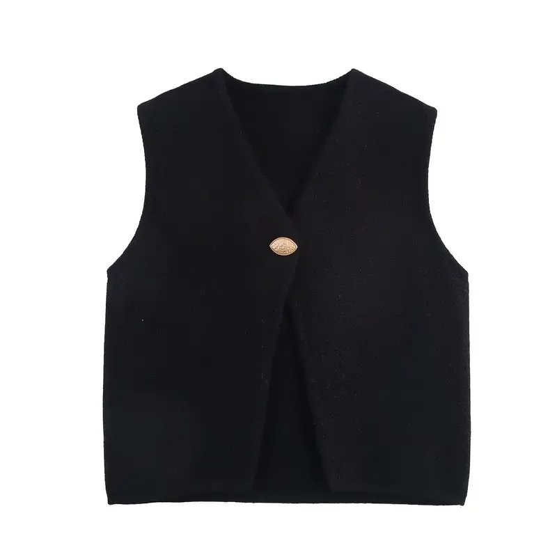 

Women's Knitted Sleeveless Vest Button Detail Cropped Streetwear Commuter Top Fashionable And Comfortable