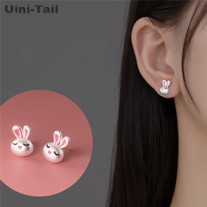 Uini Tail Hot Sale New 925 Tibetan Silver Cartoon Pink Rabbit Earrings Sweet Cute Fashion Dynamic High Quality Girl Jewelry