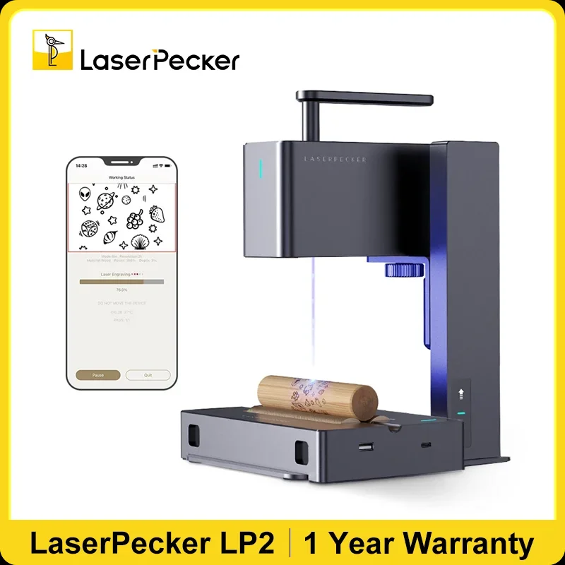 LaserPecker Lasergravierer 2k 450nm Tragbare Lasergravurmaschine zum Papierschneiden von Holz, Bambus, Leder, farbiges Glas LP2