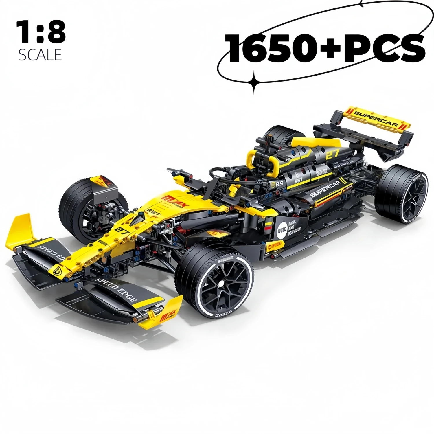 Blocs de construction de course techniques 1:8, 1650 + pièces, pilote de course, formule 27, voiture de course, modèle MOC, jouet, cadeau pour enfants