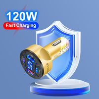 120W USB Car Charger Type C 4 in 1 Dual PD Super Fast Charge Adapter with Voltage Display for iPhone Samsung Huawei OPPO