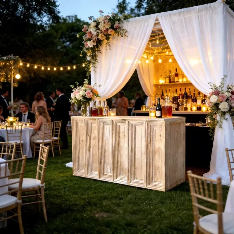 Custom Antique Commercial Rental Durable Solid Wooden Hand Carved Event Bar Counter for Wedding