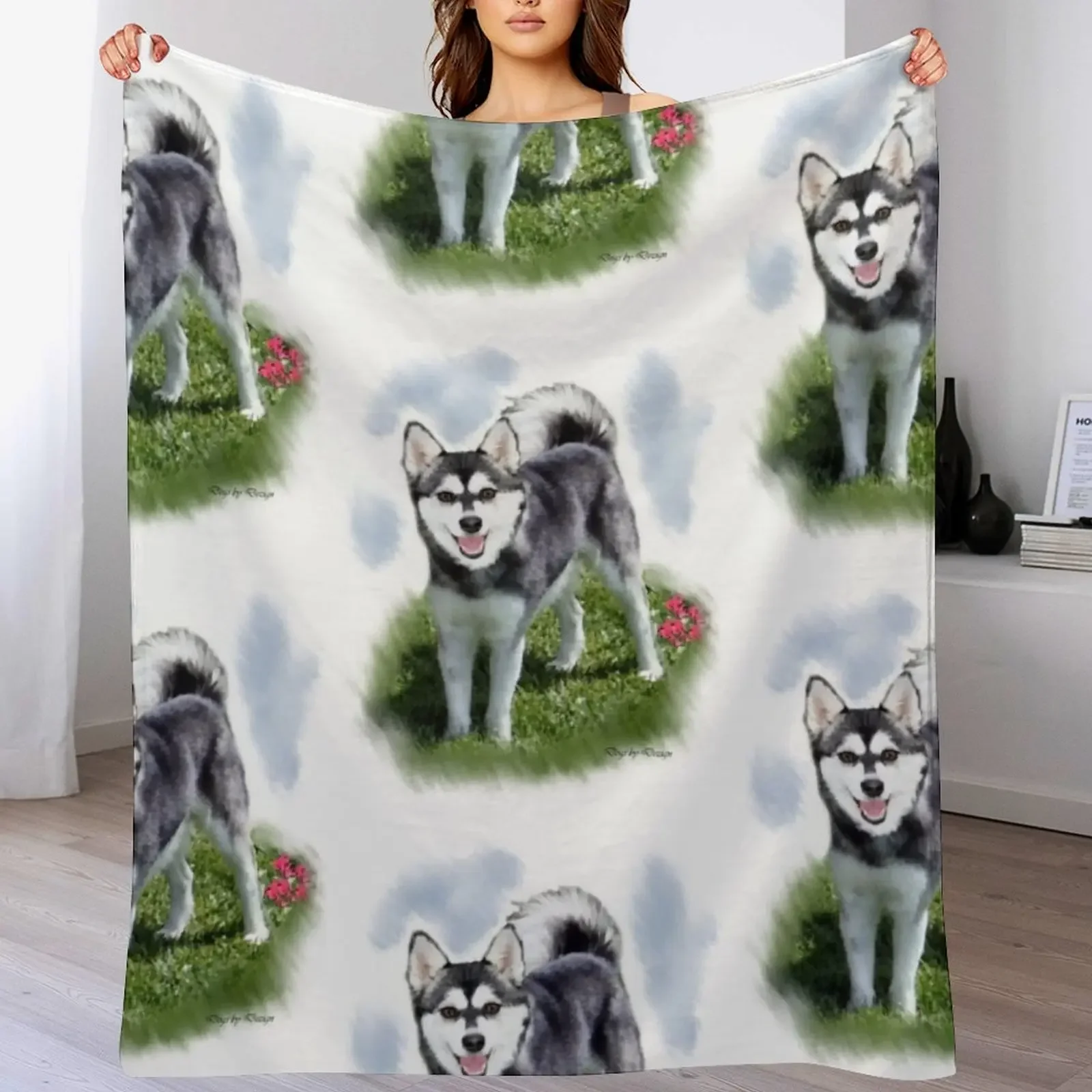 Alaskan Klee Kai Dog Lovers Art Throw Blanket Lightweight Warm Blanket for Travel Camping
