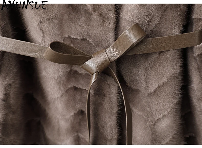 AYUNSUE Real Mink Fur Coat Women Clothes Luxury Real Fur Coats New in Outerwears Mid-length Winter Jacket Belt Пальто Женское