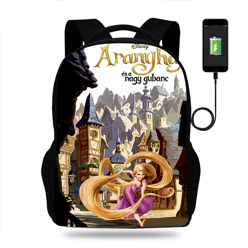 

Disney Tangled Rapunzel Princess Backpack Girls School Bag Teenager Book Bags Women Rucksack USB Travel Knapsack Mochila