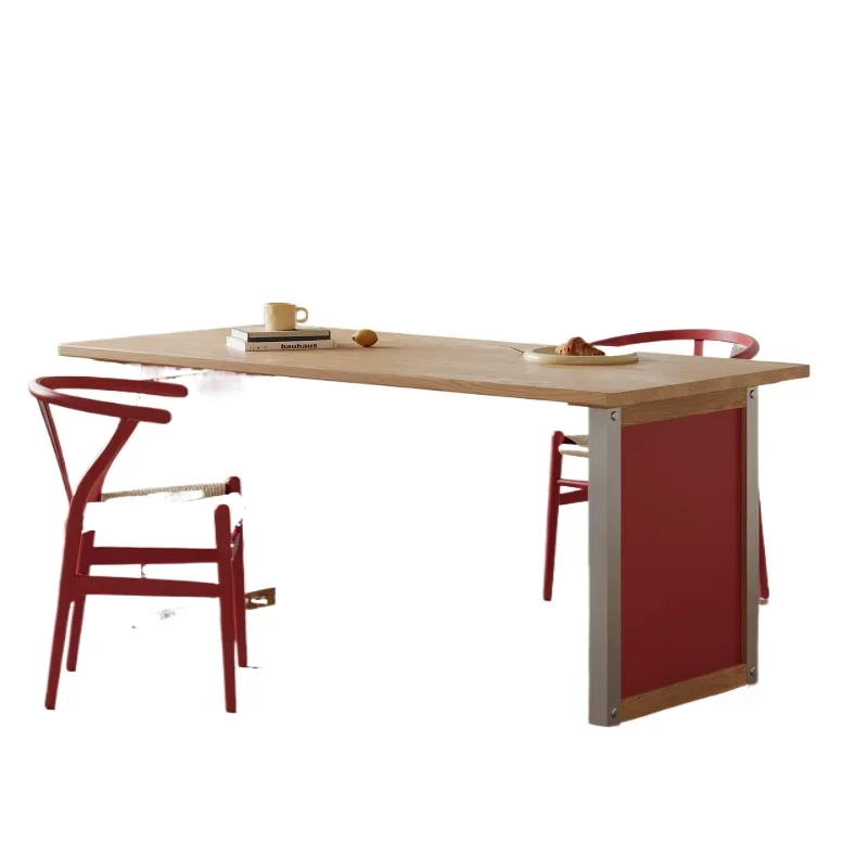 

Solid wood dining table, antique rectangular desk in household color matching logs