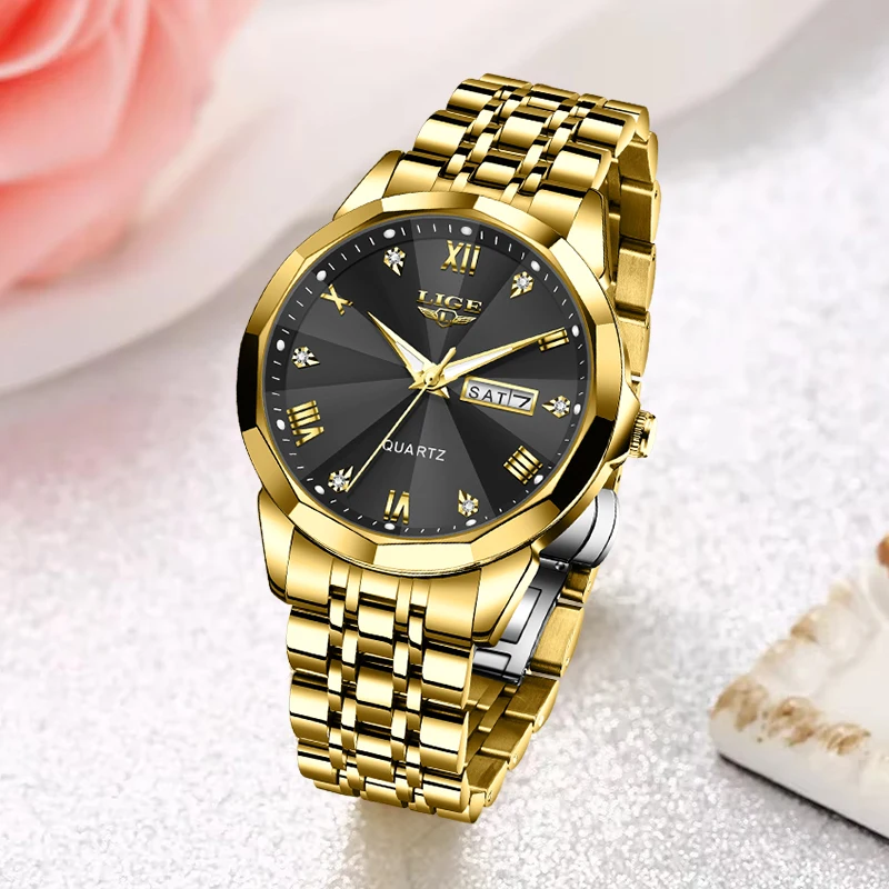 LIGE Fashion Women's Quartz WristWatches Top Brand Luxury Elegant Date Week Watch Women Simple Waterproof Watch Gift For Women
