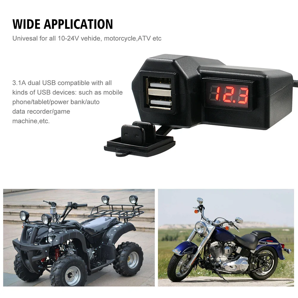 

1 set Motorcycle Phone 3.4A Dual Usb Voltmeter Waterproof Fast Charging Outdoor Riding Electric Motorbike Accessories
