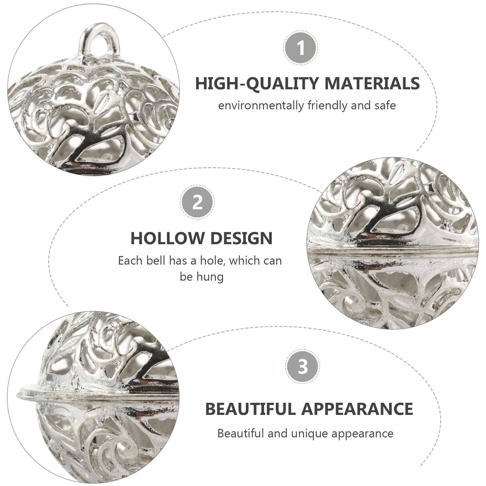 

20 Pcs Christmas Bells Hollow DIY Pendant Supplies Bracelet Earring Crafts Alloy Jingle Silver Vintage Decorations
