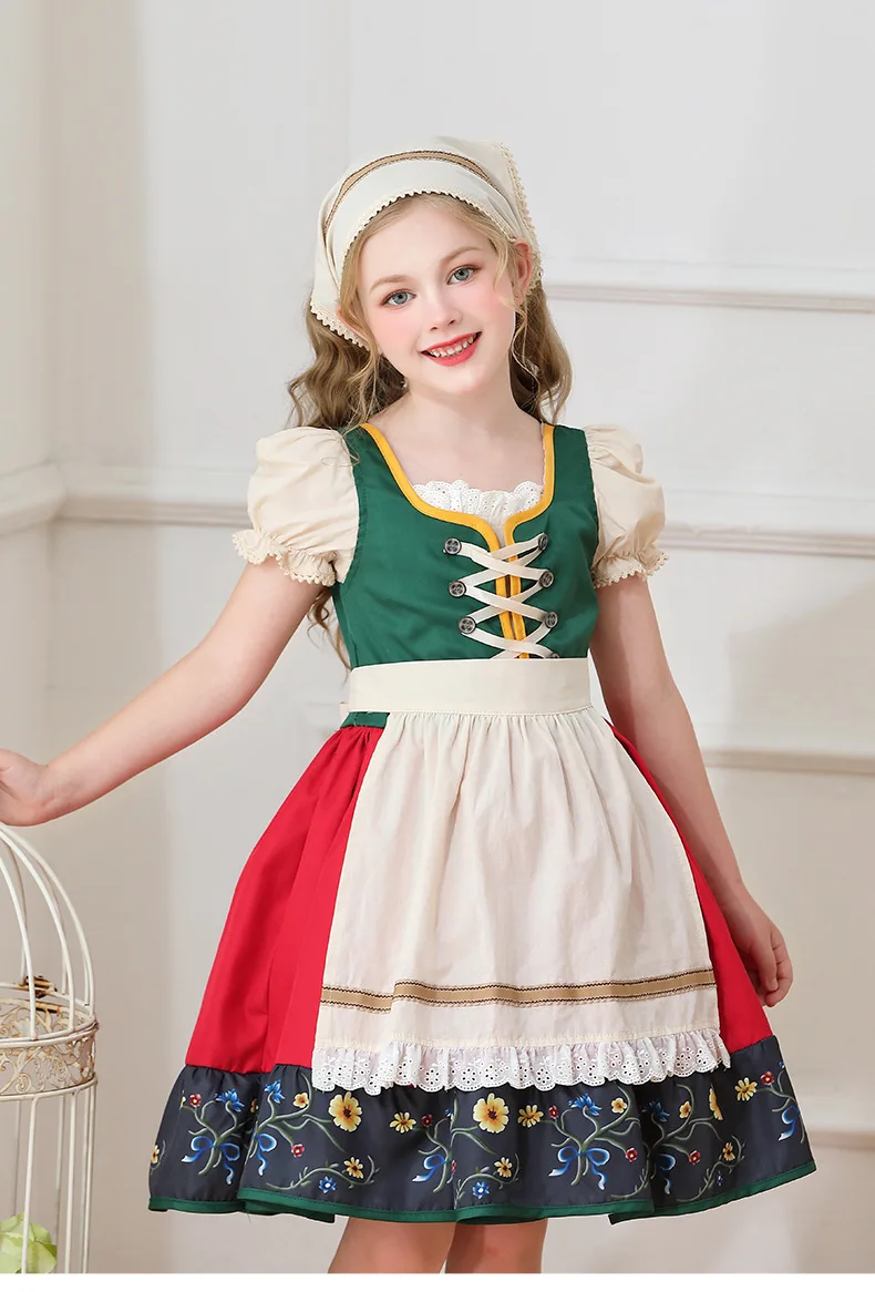 Kinder Karnevalskostüm München Oktoberfest Mädchenkostüm Klassisches Alpen-Landkostüm Mädchen Paradekostüm Cosplay Festliches Kleid Party – Detail 24