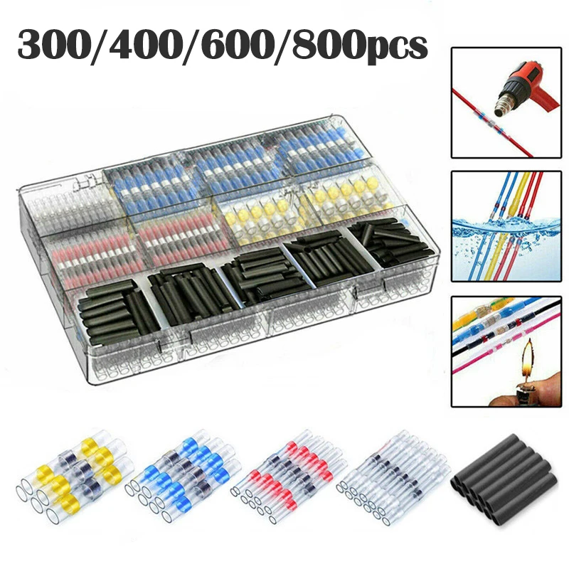 

300/800pcs Electrical Wire Connector Heat Shrink Connectors Solder Stick for Solder Waterproof Crimp Cable Terminals for Cable