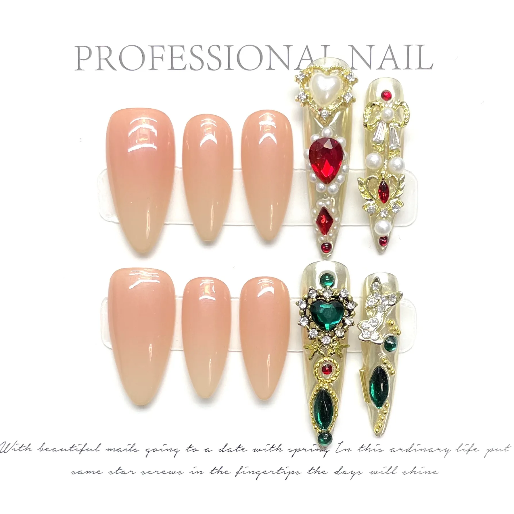 Luxury armor handmade press on nails palace style Chinese retro manicure white patch fake nails charm wear nails with jelly glue