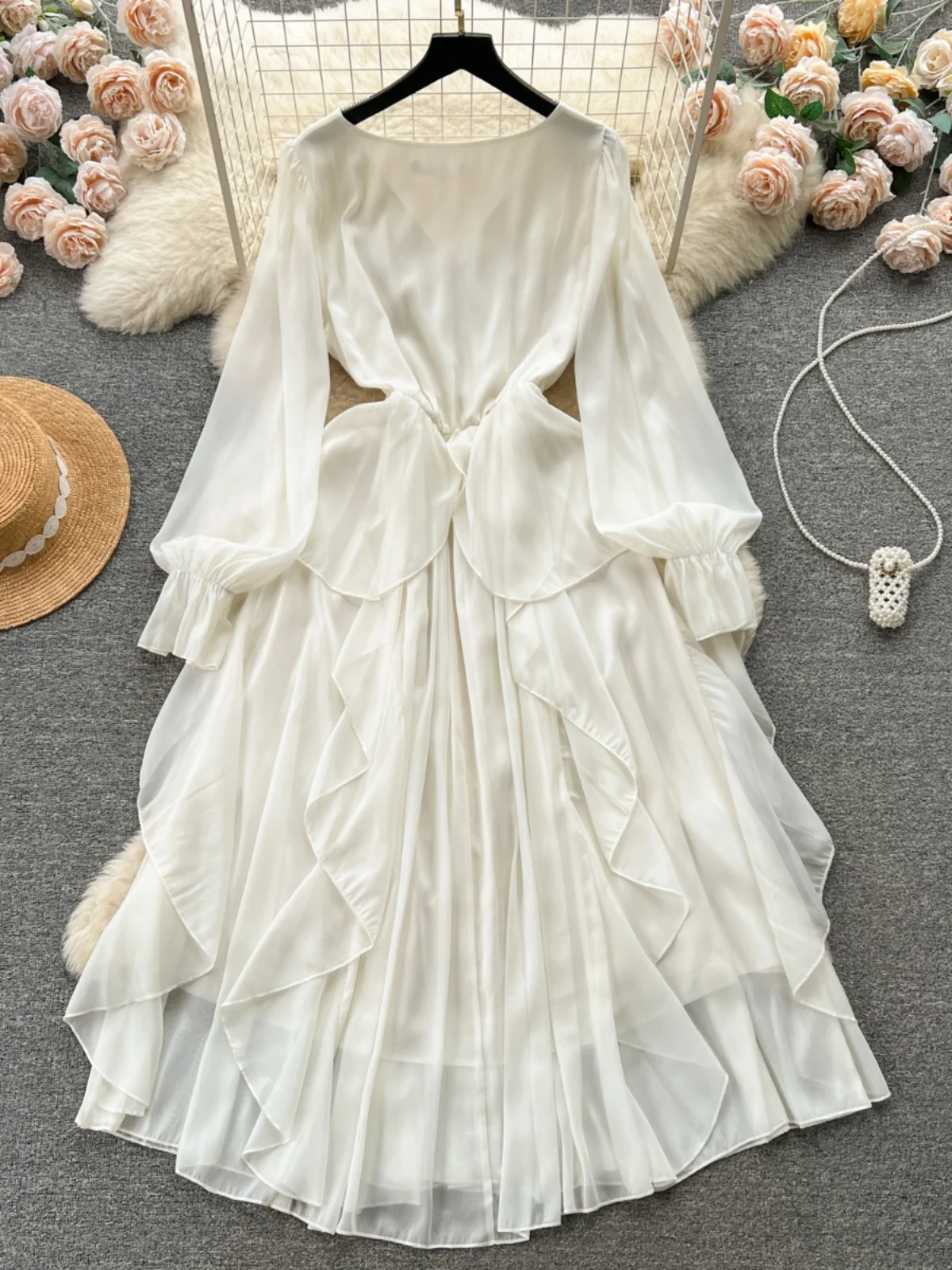 Ele V-Ne Falda de gasa de longitud media Dr Gentle Wind Sle para mujer diseño adelgazante primavera nueva llegada Faionable