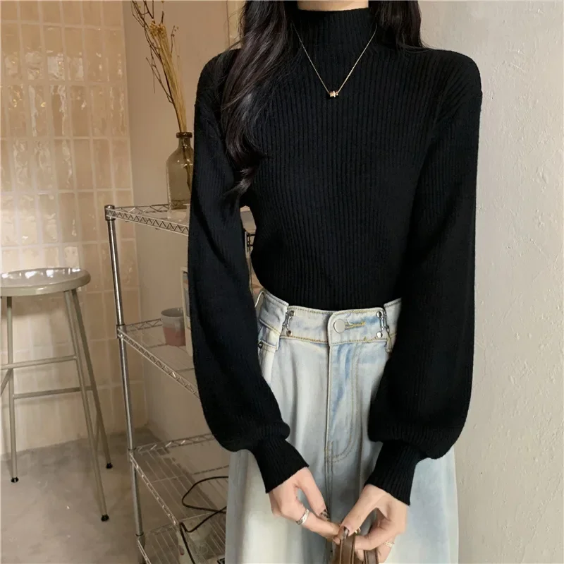 Basic Solid Color Soft Turtleneck Women Sweater Pullover Casual Long Sleeve Chic Bottom Sweater Female Jumpers Korean Fashion