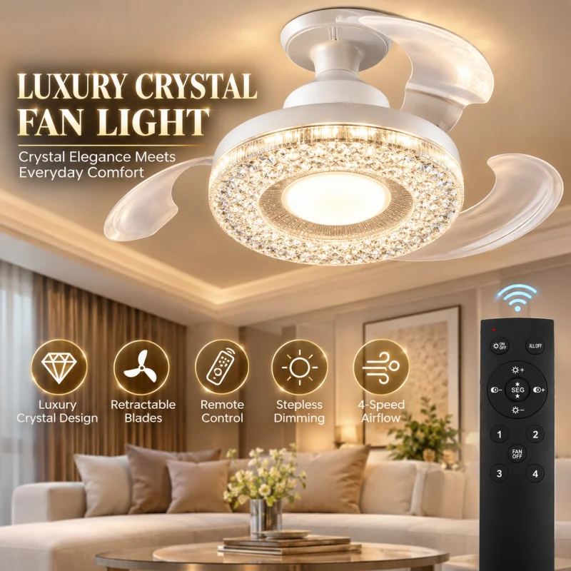 Dimmable Ceiling Fan with Light, Remote Controlled LED Ceiling Fan Lamp, 3 Lighting Colors, 4 Quiet Speeds, for Bedroom Kitchen