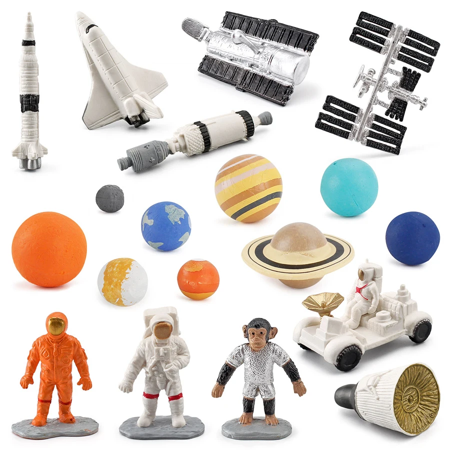 Jouets de simulation de l'espace extra-atmosphérique en plastique, modèle de neuf planètes, système solaire, ensembles de jeu de figurines scientifiques, 19 pièces