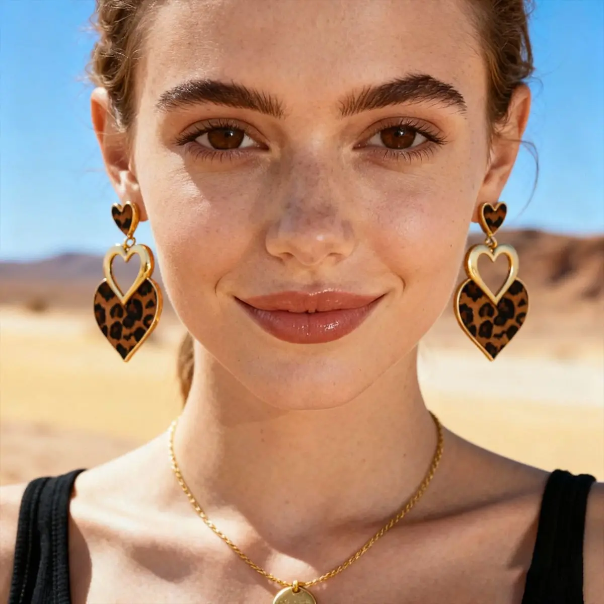 

Exaggerated Personality Leopard Print Heart-shaped Pendant Earrings for Women, Vintage Maillard Luxury Jewelry Wholesale