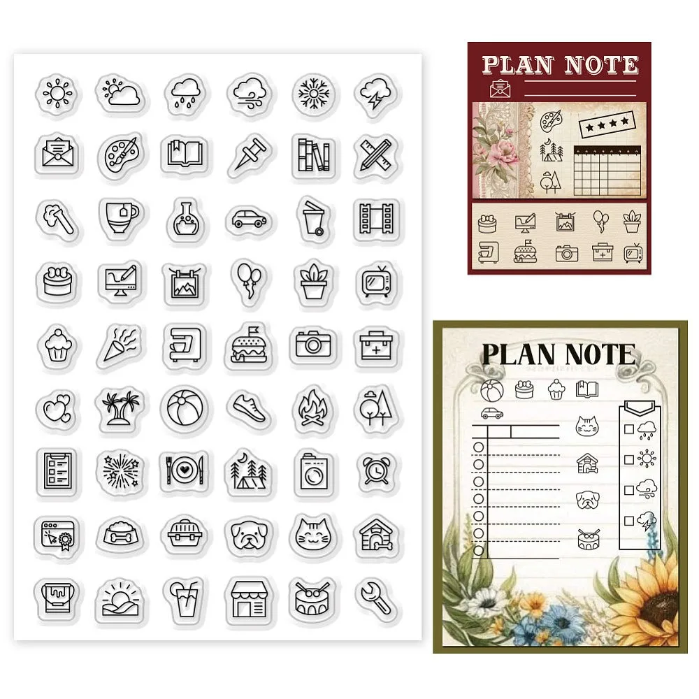 1 Sheet Clear Stamp Daily Life Pattern Transparent Rubber Stamps Reusable Clear Stamp Seals for Card Album Decor 4.3x6.3 Inch - view 2