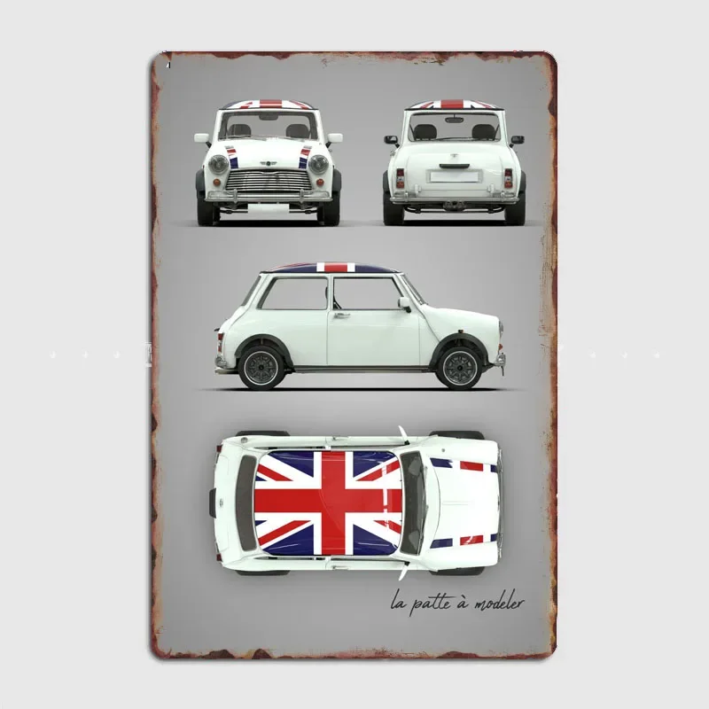 White Compact Car Blueprints Poster Metal Custom Sign Living Room Wall Indoor Decor Room Decoration Bedroom Posters Home Decor