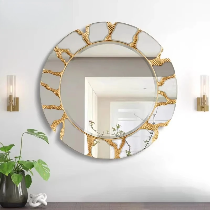 Furniture popular design decorative wooden frame cosmetic mirror bathroom round wall mirror hotel home decoration