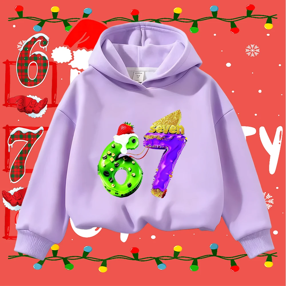 

Kids Christmas Sweatshirt with 67 Donut Design Green Purple Toddler Boys Girls Festive Holiday Pullover Top