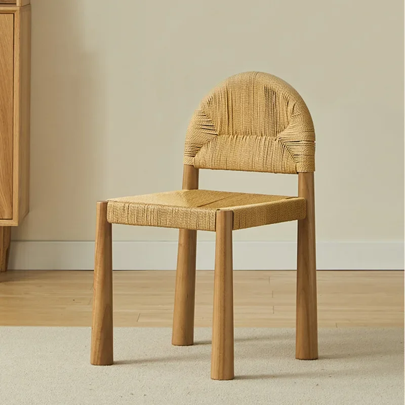 Vintage Solid Wood Dining Chairs Creative Weaving Restaurant Seat Designer Makeup Stool Versatile Scene Furniture for Home