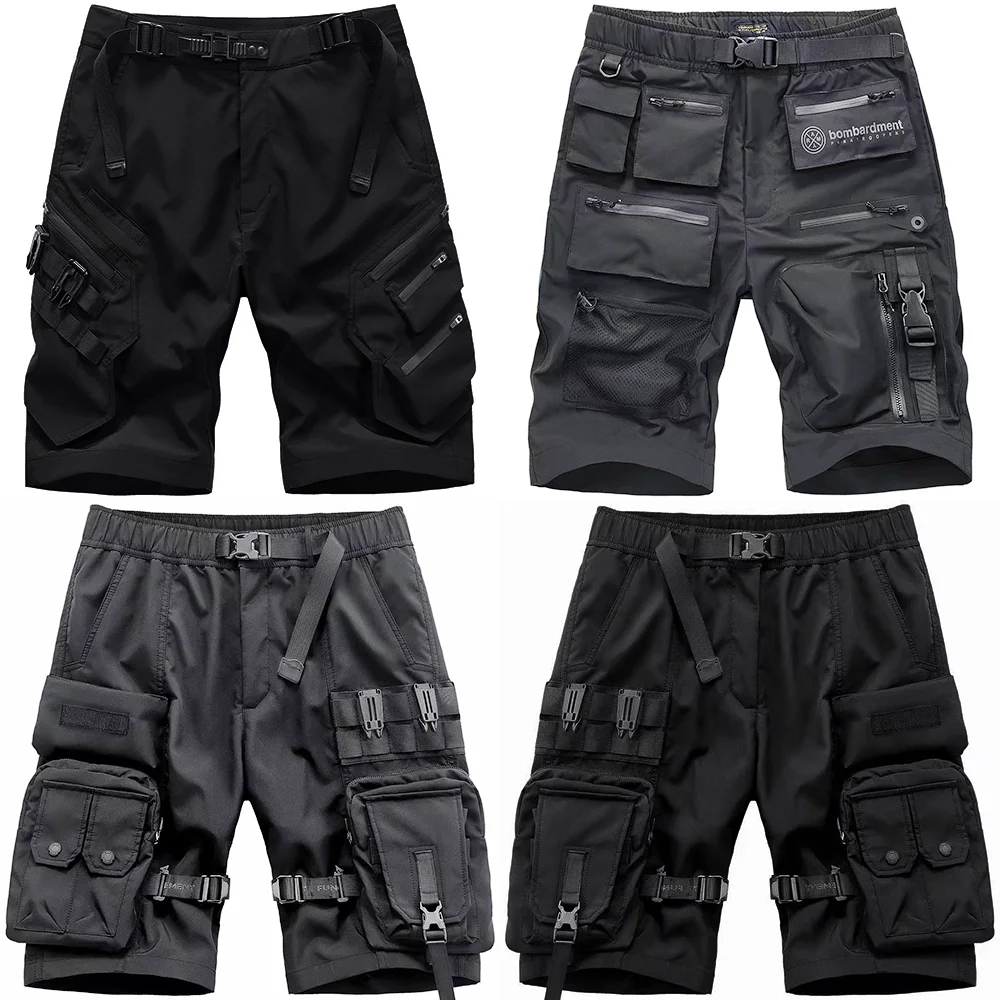 Summer Baggy Multi Pocket City Tactical Y2K Cyber Punk Streetwear Male Capris Pants Techwear Cargo Shorts For Men Black